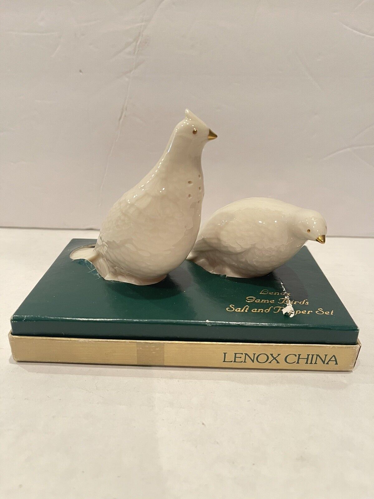 LENOX GAME BIRDS SALT AND PEPPER SET ORIGINAL FITTED BOX