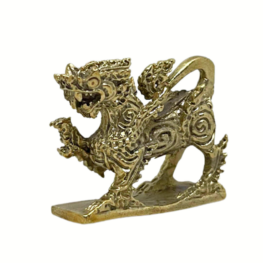Siamese Foo Dog Lion Singha Destroy Evil Force Buddha Amulet Mini Brass Statue