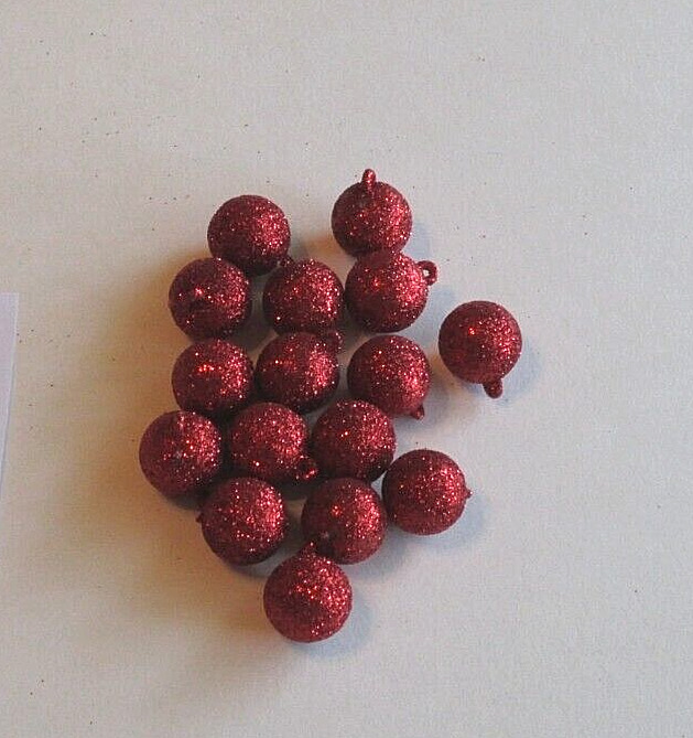Christmas Micro Ornaments Non Shatter 15mm Balls Red Glitter for Miniature Trees