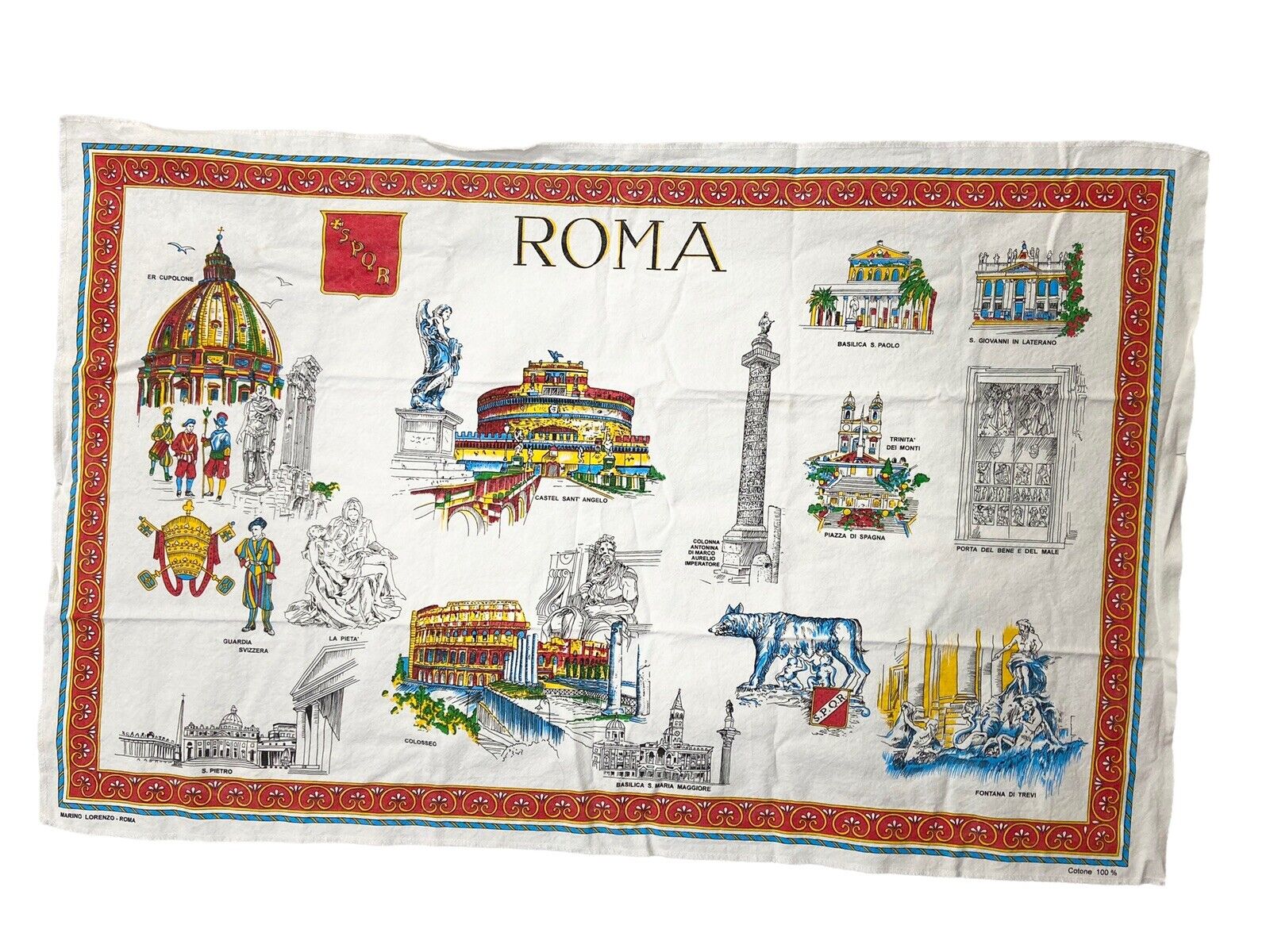Vintage Tea Towel ROME Italy Cotton Italian ROMA 21\