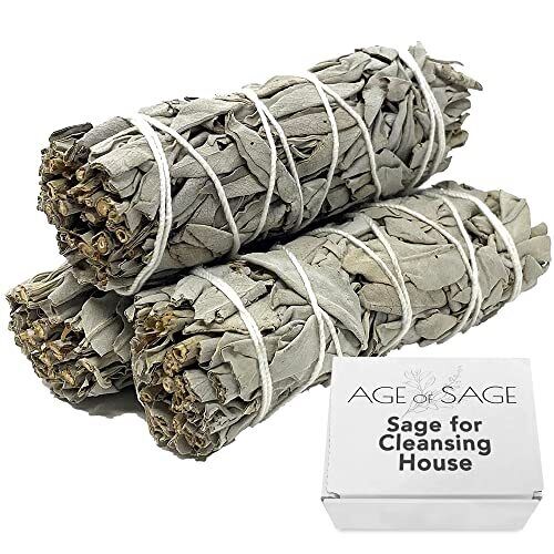 Age of Sage White Sage Smudge Sticks 4 Long - Burning Sage Bundle for Cleansing