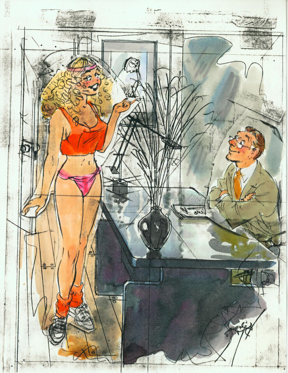 Doug Sneyd Signed Original Color Xerox Gag Sketch Cartoon Art Playboy Oct 1993