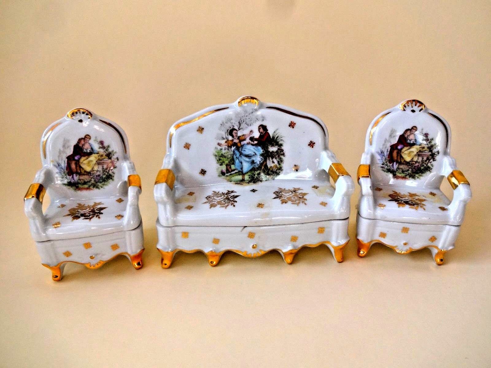 Vintage Limoges France Porcelain SOFA and CHAIRS