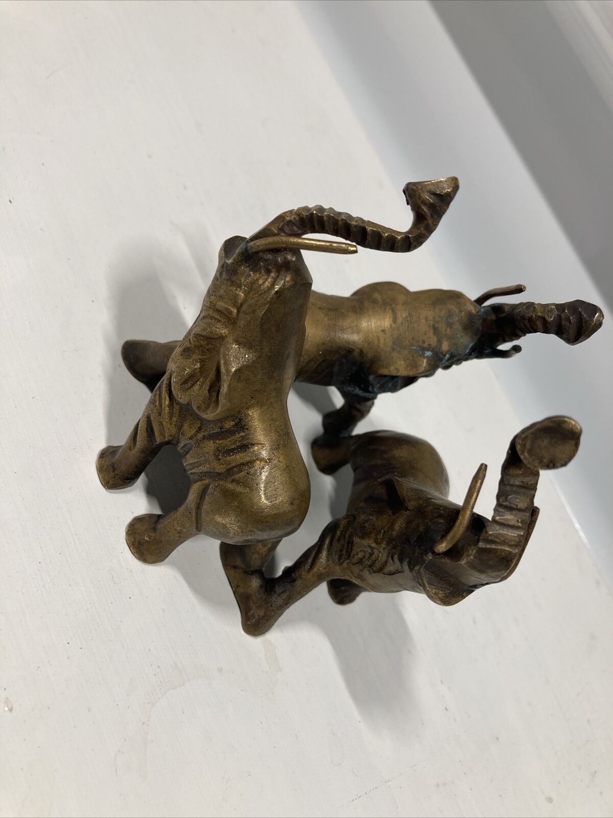 Brass Ring of Three Elephants Figurine Heavy