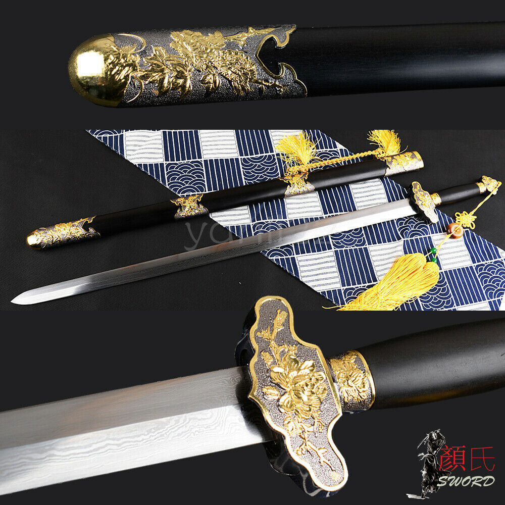 peony fittings Chinese Jian folded steel sword straight sharp blade double edge