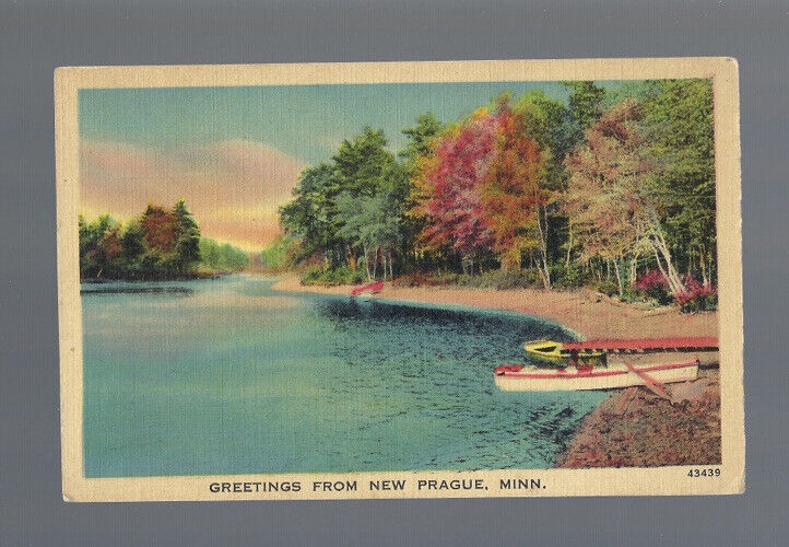 c.1940s Greetings New Prague Minnesota MN Lake Water Postcard UNPOSTED