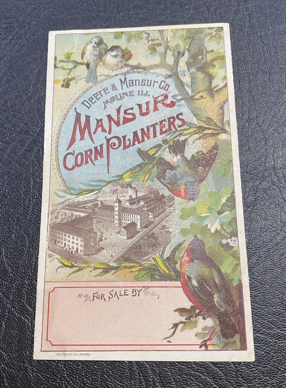 c. 1887 DEERE & MANSUR BANNER CORN PLANTERS, Moline,IL, 3-Panel Trade Card