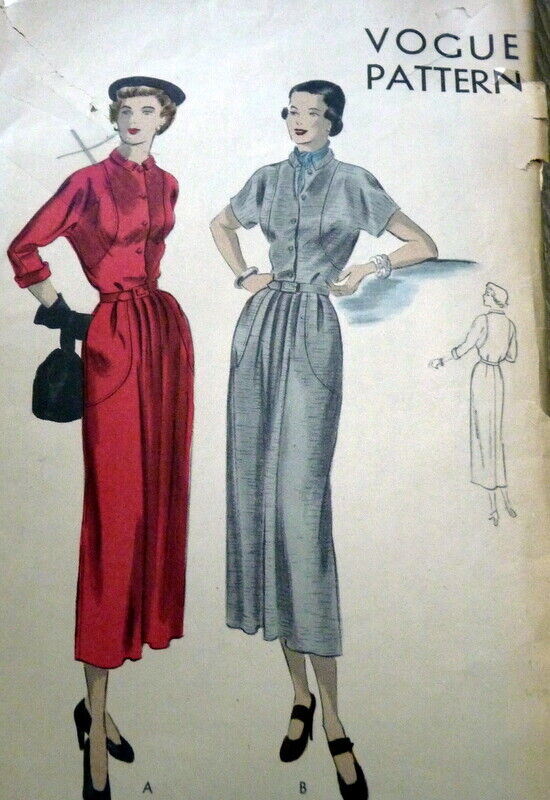 LOVELY VTG 1940s DRESS VOGUE Sewing Pattern 12/30