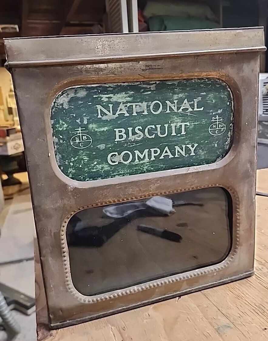 Antique National Biscuit Co Store Counter Display Box Pat 1907  w/ Glass window 