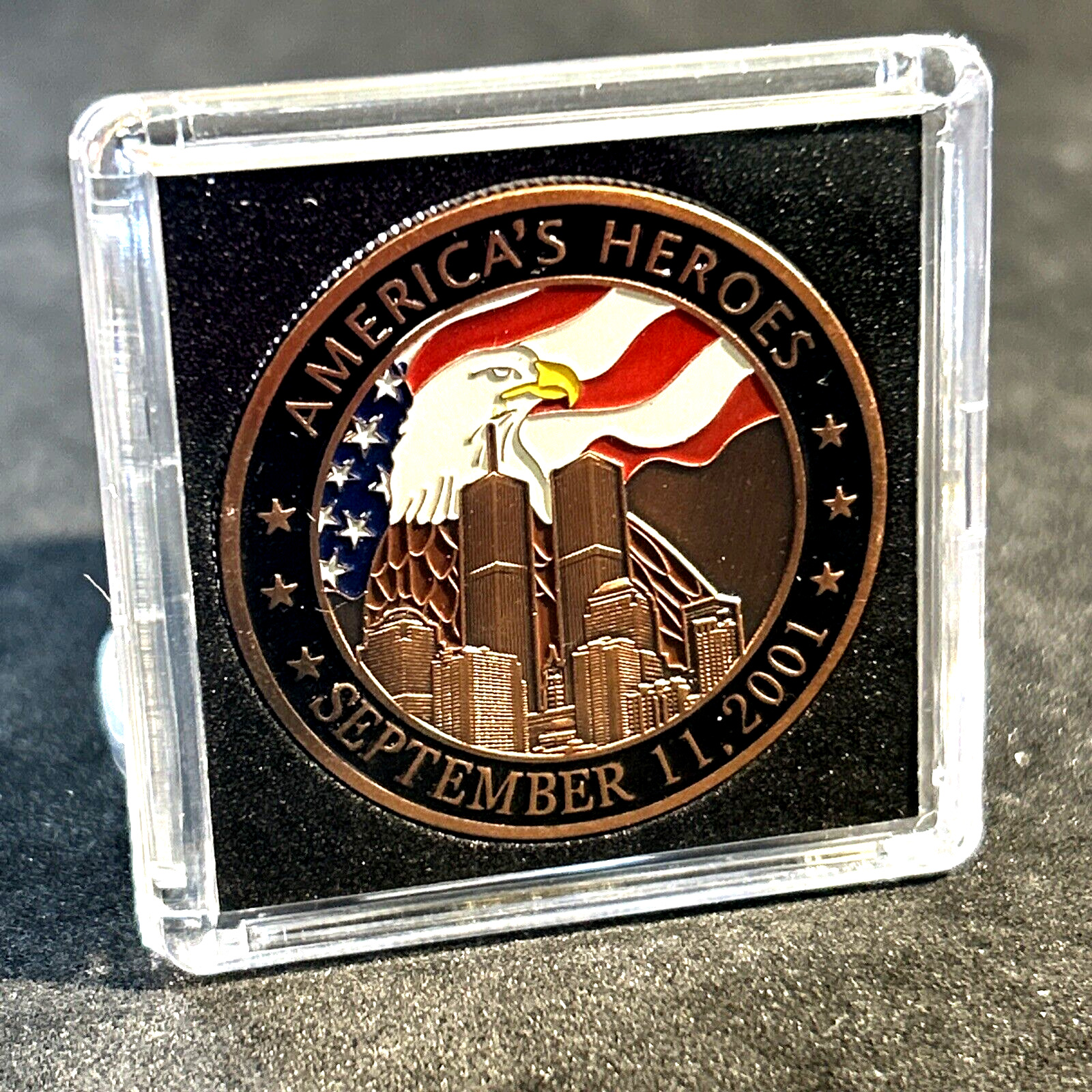 America\'s Heroes 9/11 FDNY Challenge Coin First Responders Hero Coin/Case-Copper