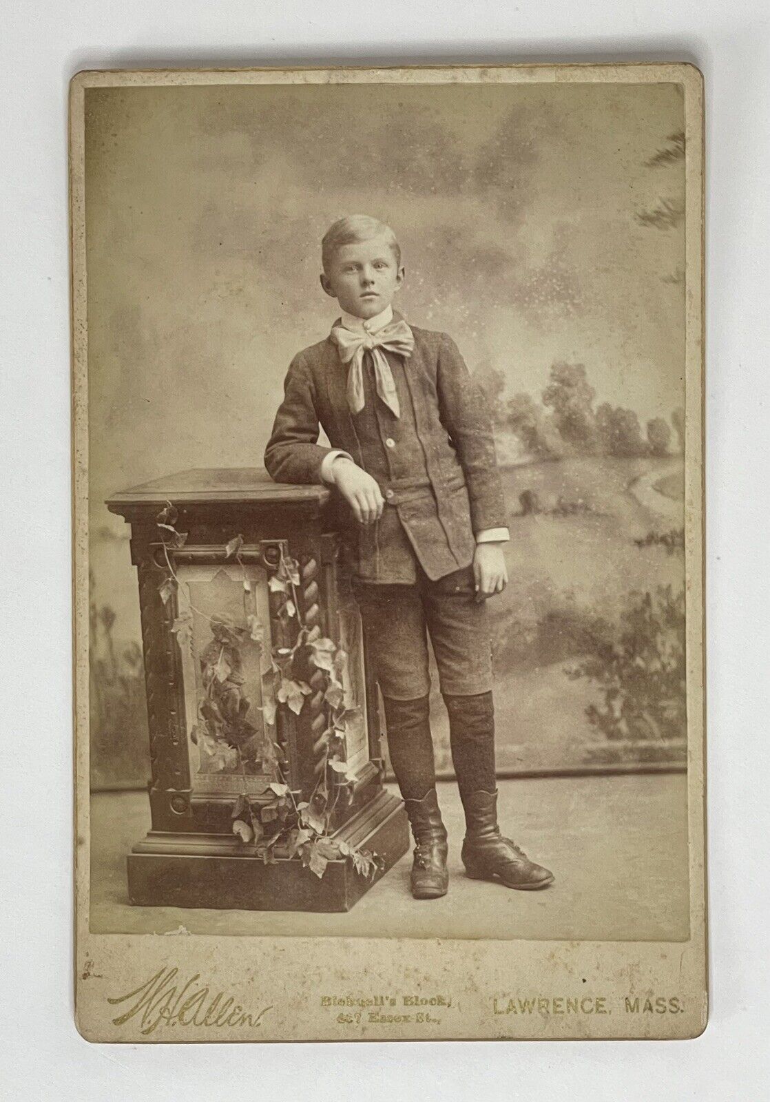 Antique Victorian Cabinet Card Photo Identified Young Boy Standin Lawrence, Mass