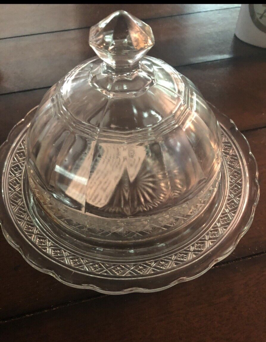 EAPG DOMED BUTTER DISH BOSWORTH STAR ANTIQUE 1900S VICTORIAN PRESSED GLASS