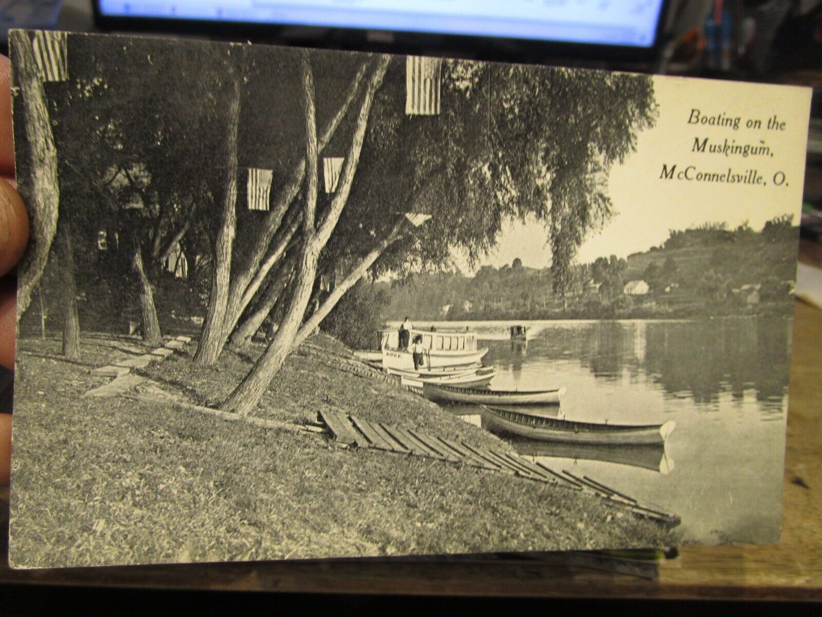 F1 Vintage Old OHIO Postcard McCONNELSVILLE MALTA Muskingum River Boats Flags Co
