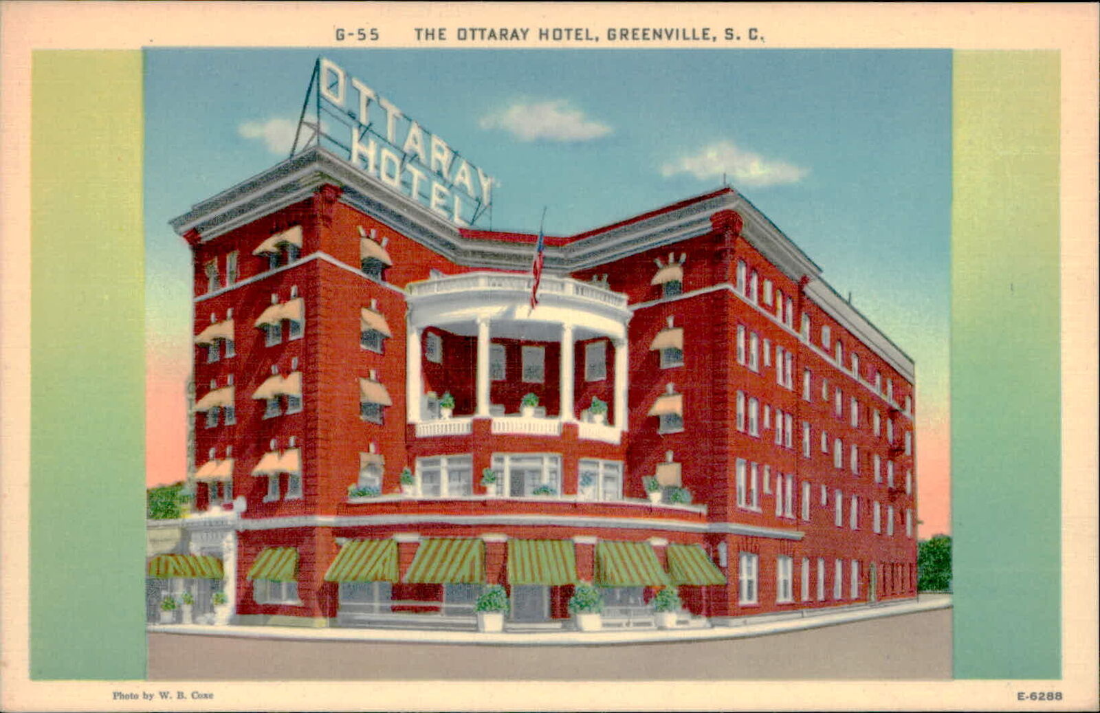 Postcard: Photo by W. B. Coxe G-55 THE OTTARAY HOTEL, GREENVILLE, S. C
