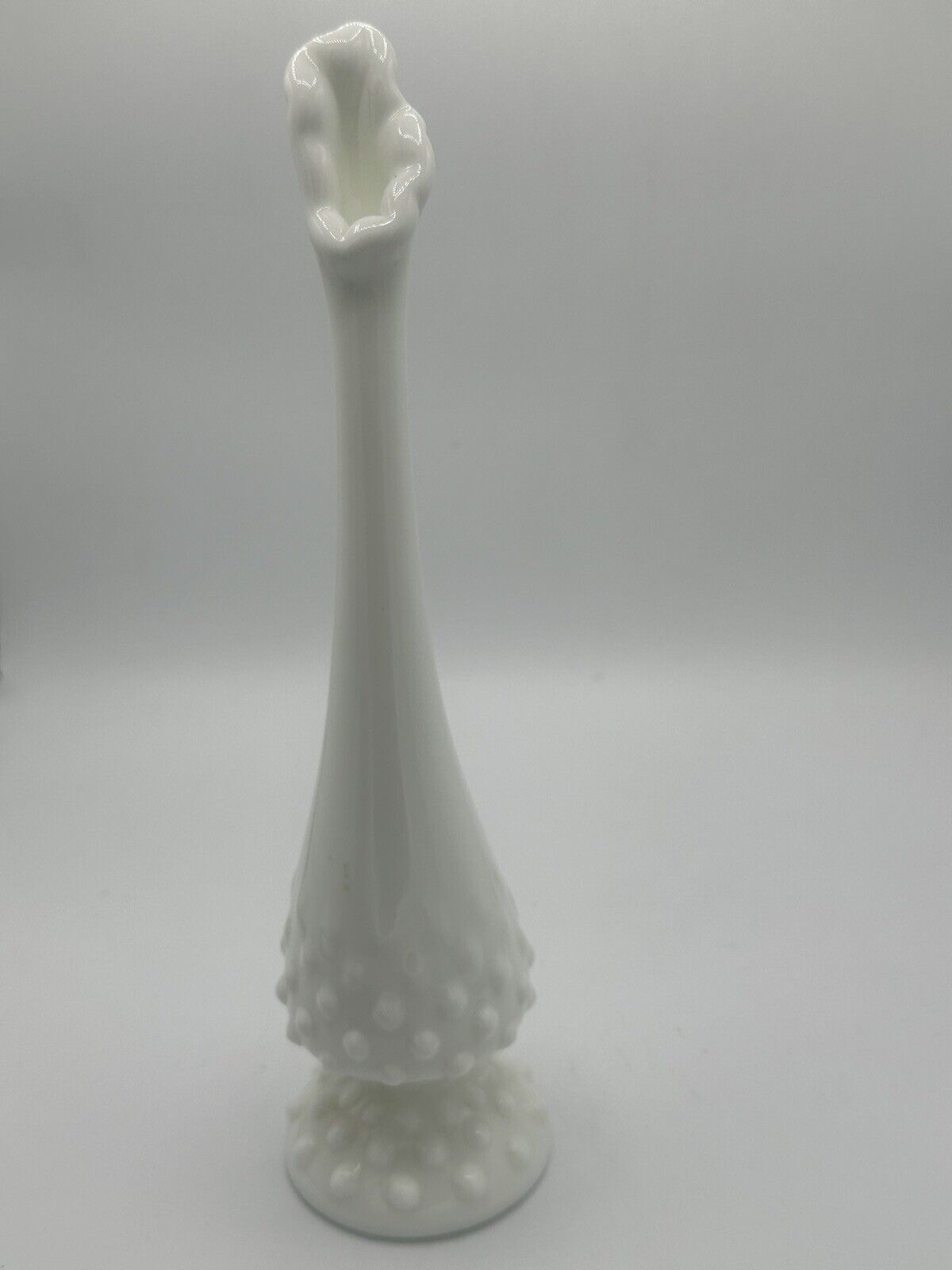 Vintage Fenton Milk Glass Hobnail Swung Bud Vase 10.5”