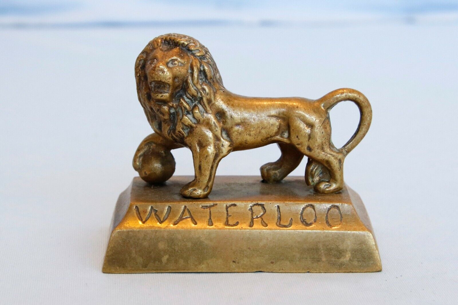 Antique Brass Statue Waterloo Lion Swiss Guards Napoleon Military Battle