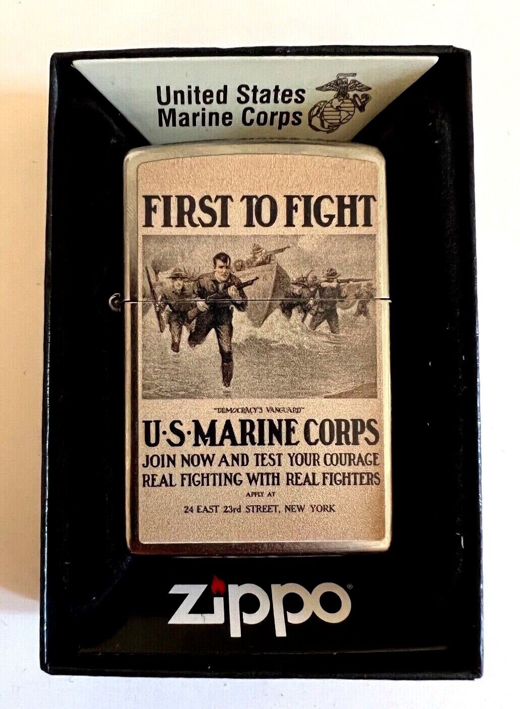 Zippo Windproof U.S. Marine Corp. Lighter, First to Fight, 97253, New In Box