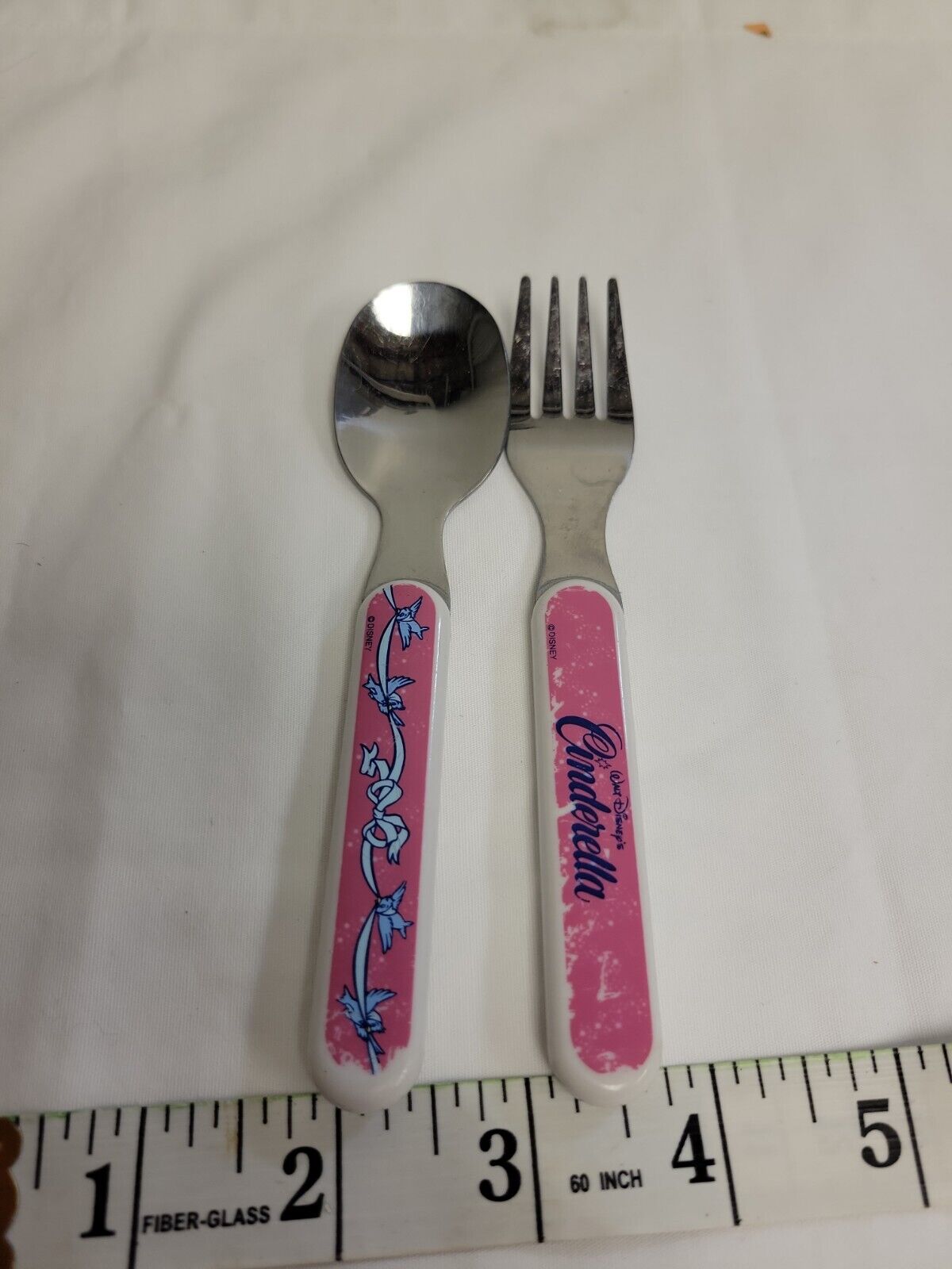 Vintage Disney Cinderella Princess Toddler Fork & spoonSilverware plastic handle