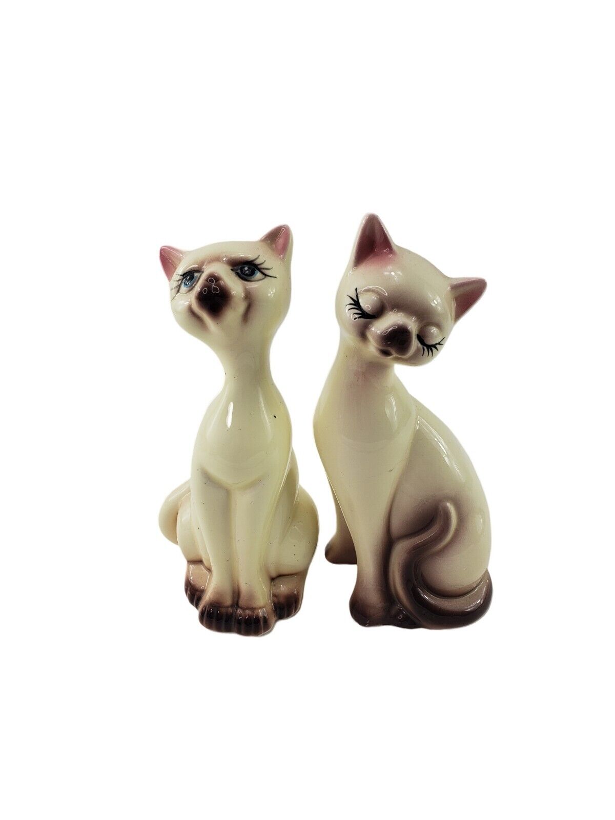 Vintage Ceramic Siamese Cat Statue Figurines MCM Pair Lot Set of 2 