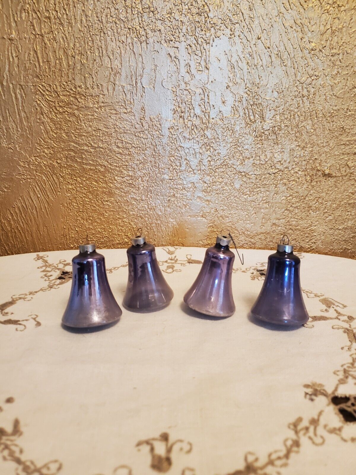 4 Vintage Mercury Glass Purple Bells USA Made