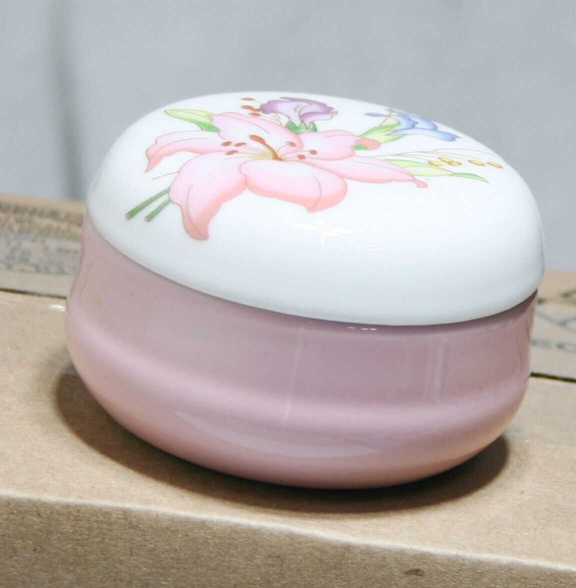Vintage Trinket Box, Porcelain Floral White and Pink Japan