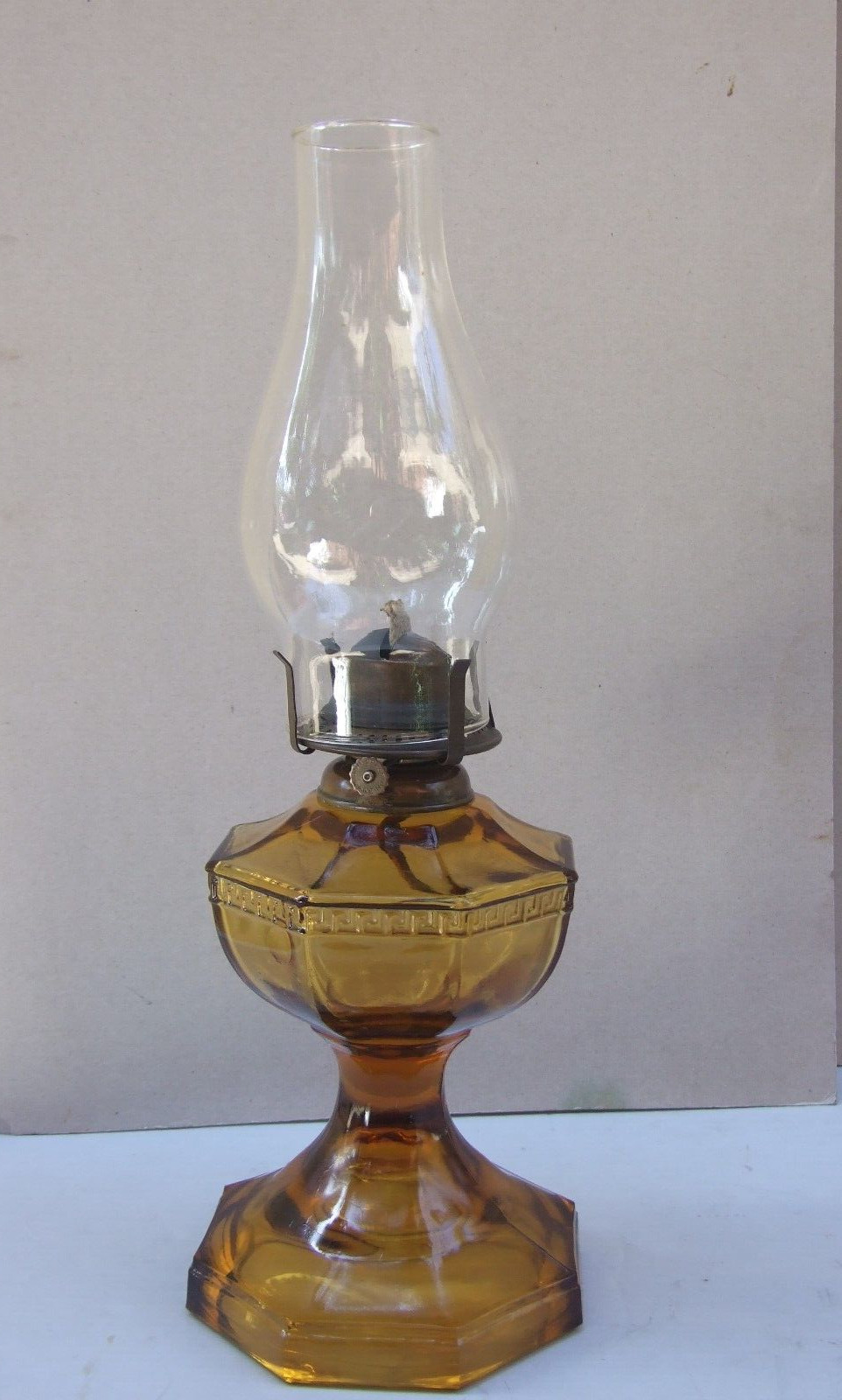 Vintage Australian 1930’s Art Deco Amber Depression Glass Oil  Kerosine Lamp