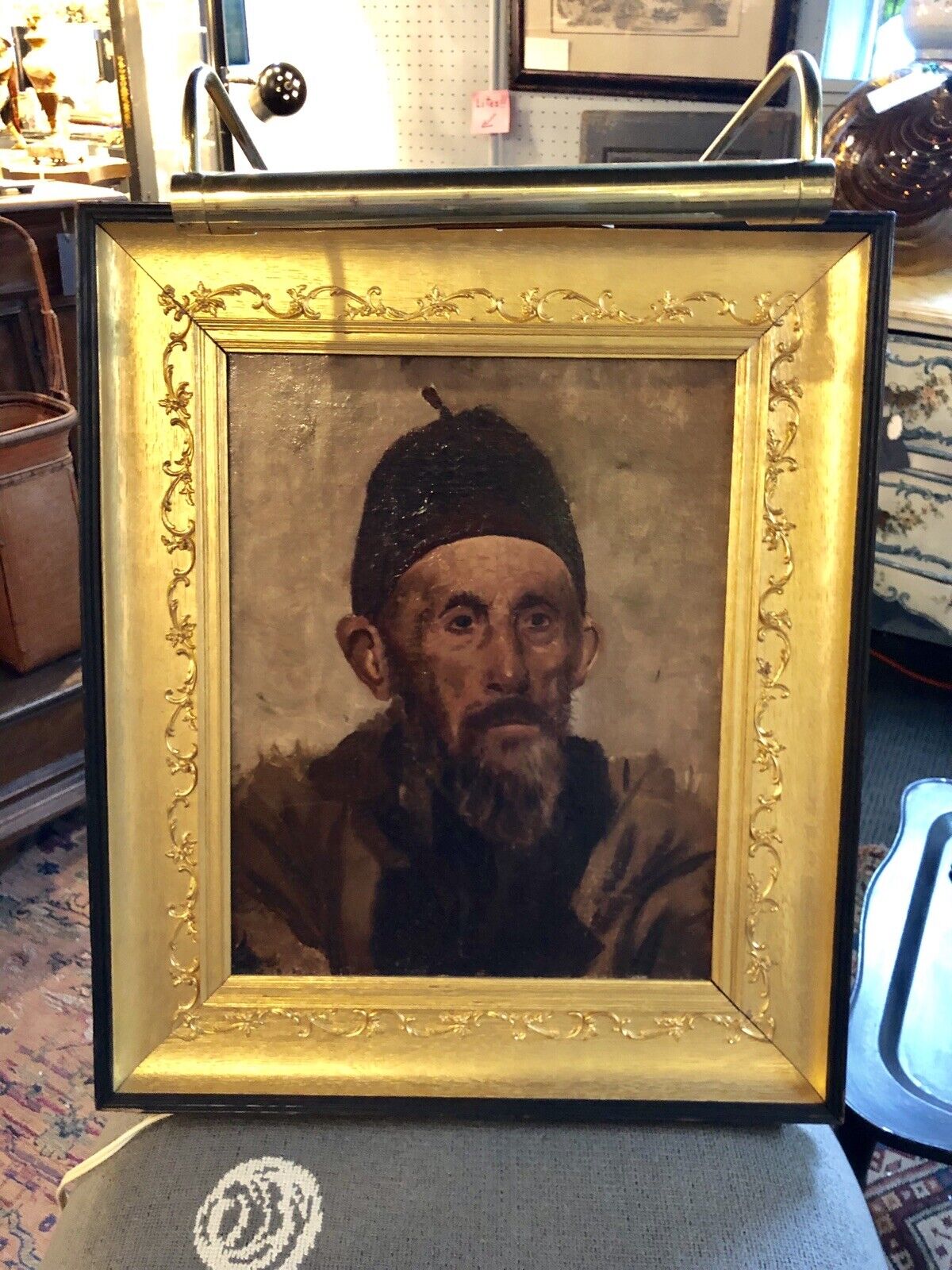 19th Century Unsigned Oil on Canvas Middle Eastern Man with Fez Victorian 