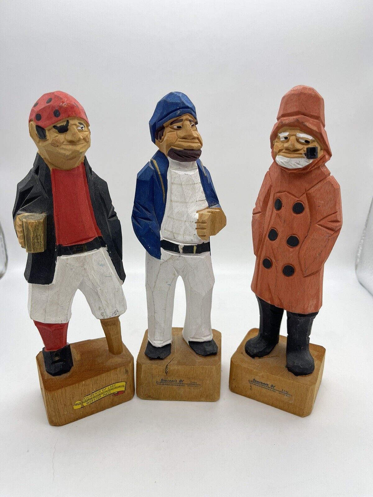 3 Hand Carved Wooden Sailor Pirate Fisherman Hand Painted 8\