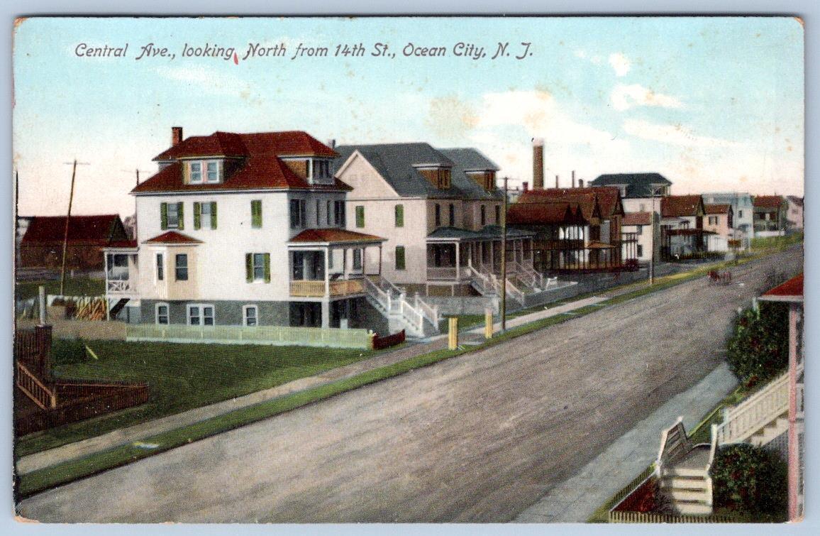 1910\'s OCEAN CITY NEW JERSEY NJ CENTRAL AVENUE NORTH FROM 14th STREET POSTCARD