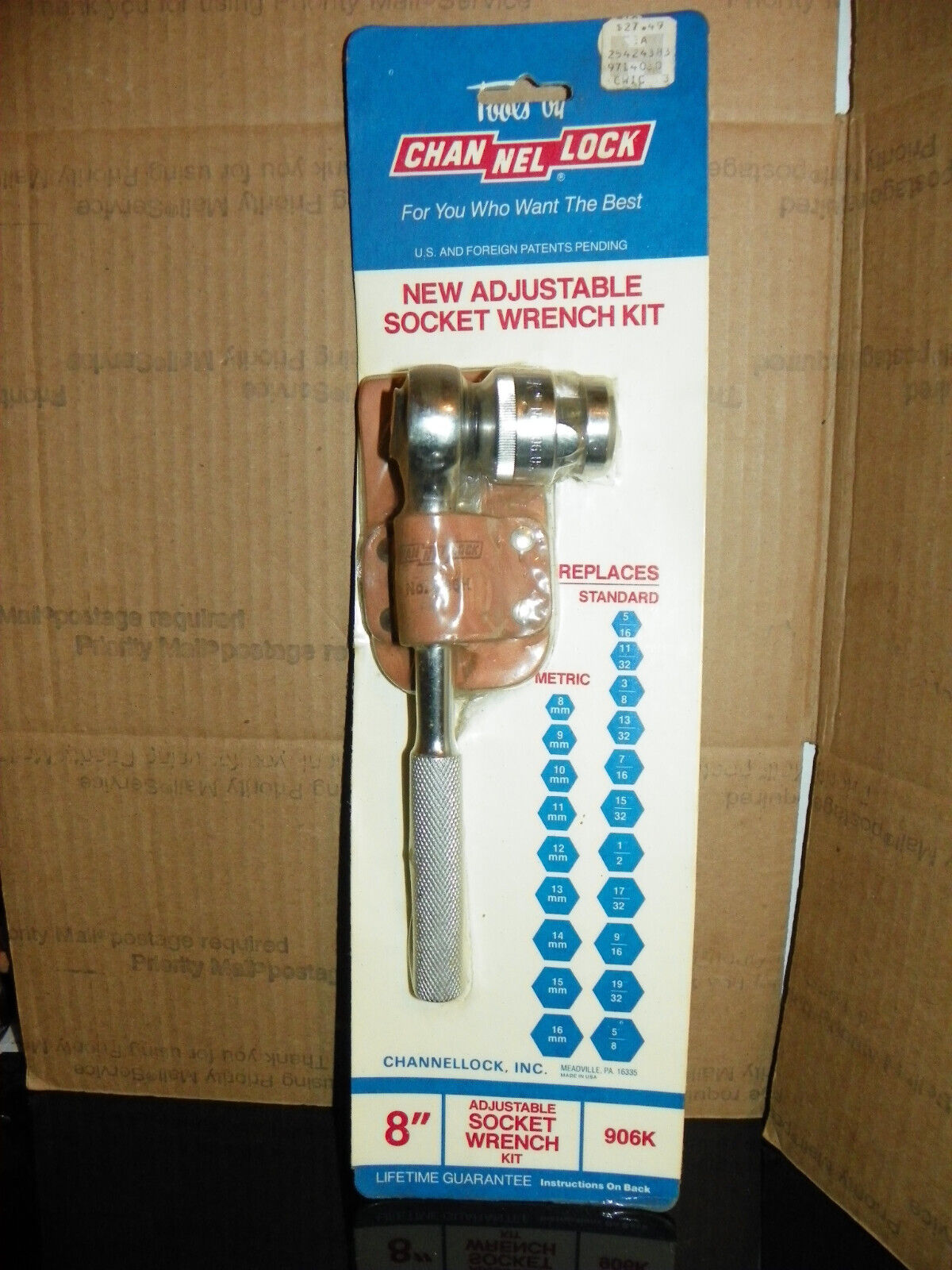 Vintage Channellock Adjustable Socket Wrench Kit 906K NEW Old Stock sealed 1986