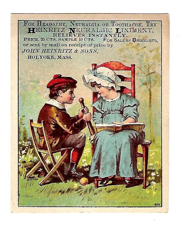 c1890's Victorian Trade Card Heinritz Neuralgic Liniment, Medicine