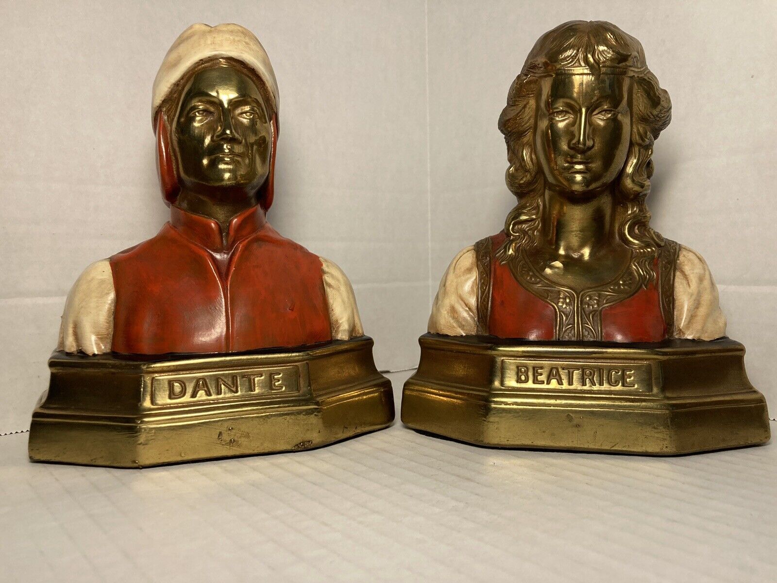 Vintage Dante & Beatrice Bronze Bookends w/ Original Paint  EXCELLENT Condition