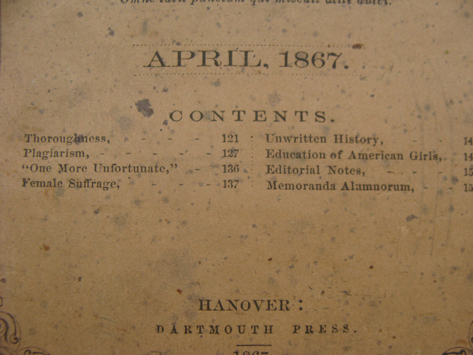 original DARTMOUTH COLLEGE -- april 1867 -- THE DARTMOUTH - 40pgs 