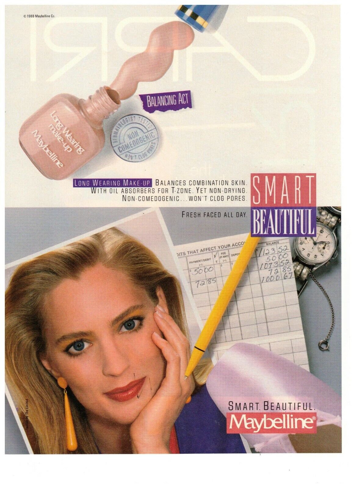 Maybelline Smart Beautiful Long Wearing Makeup Vintage 1990 Print Ad