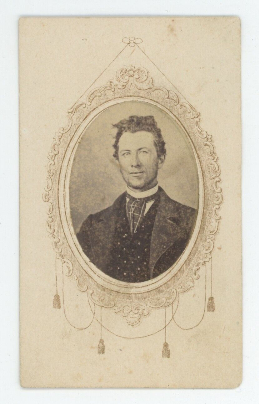 Antique Cartouche CDV Circa 1870s Handsome Rugged Man in Stylish Suit & Tie