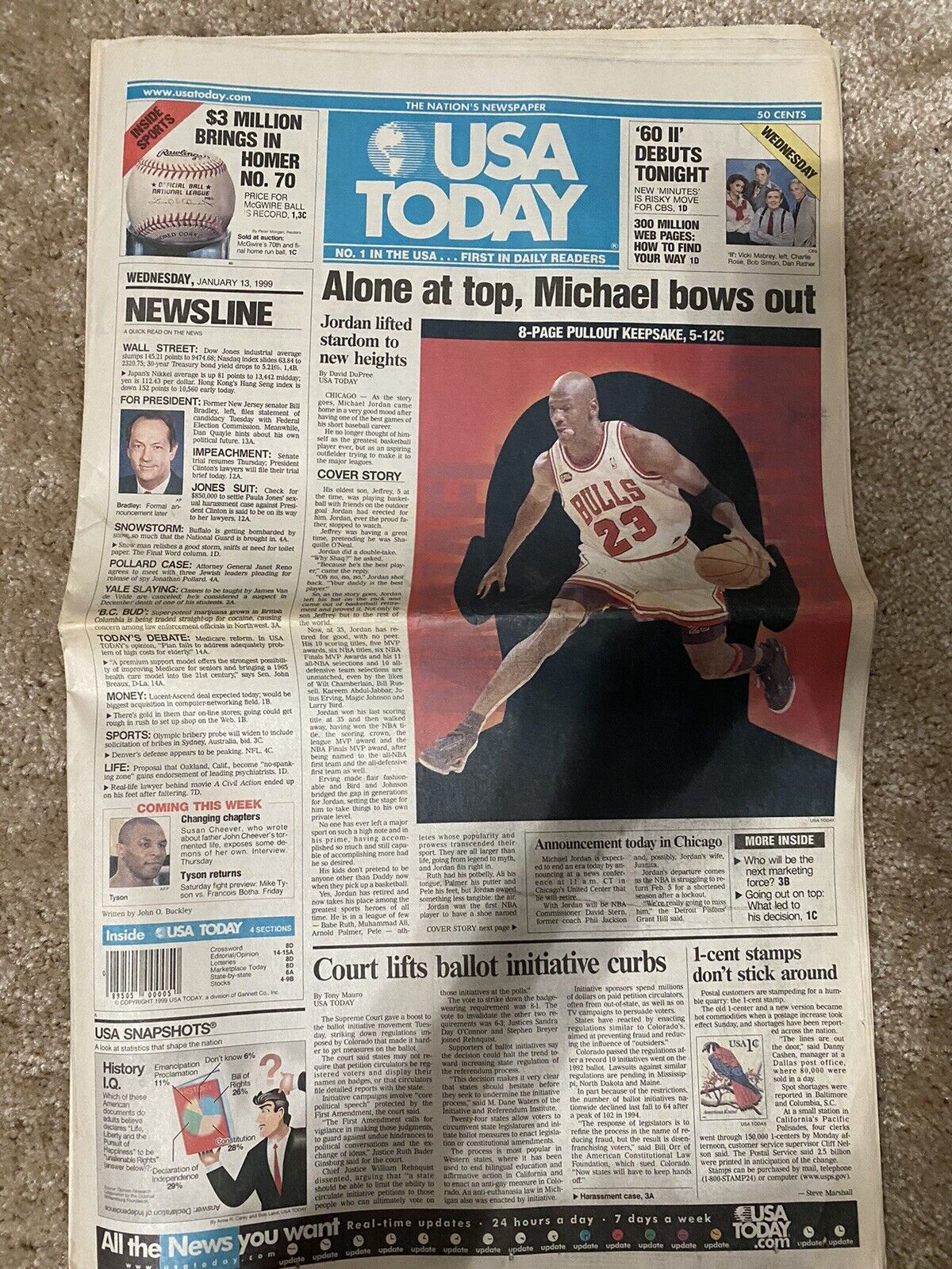 VTG 1999 Michael Jordan Retirement Full Newspaper.  Chicago Bulls Basketball.