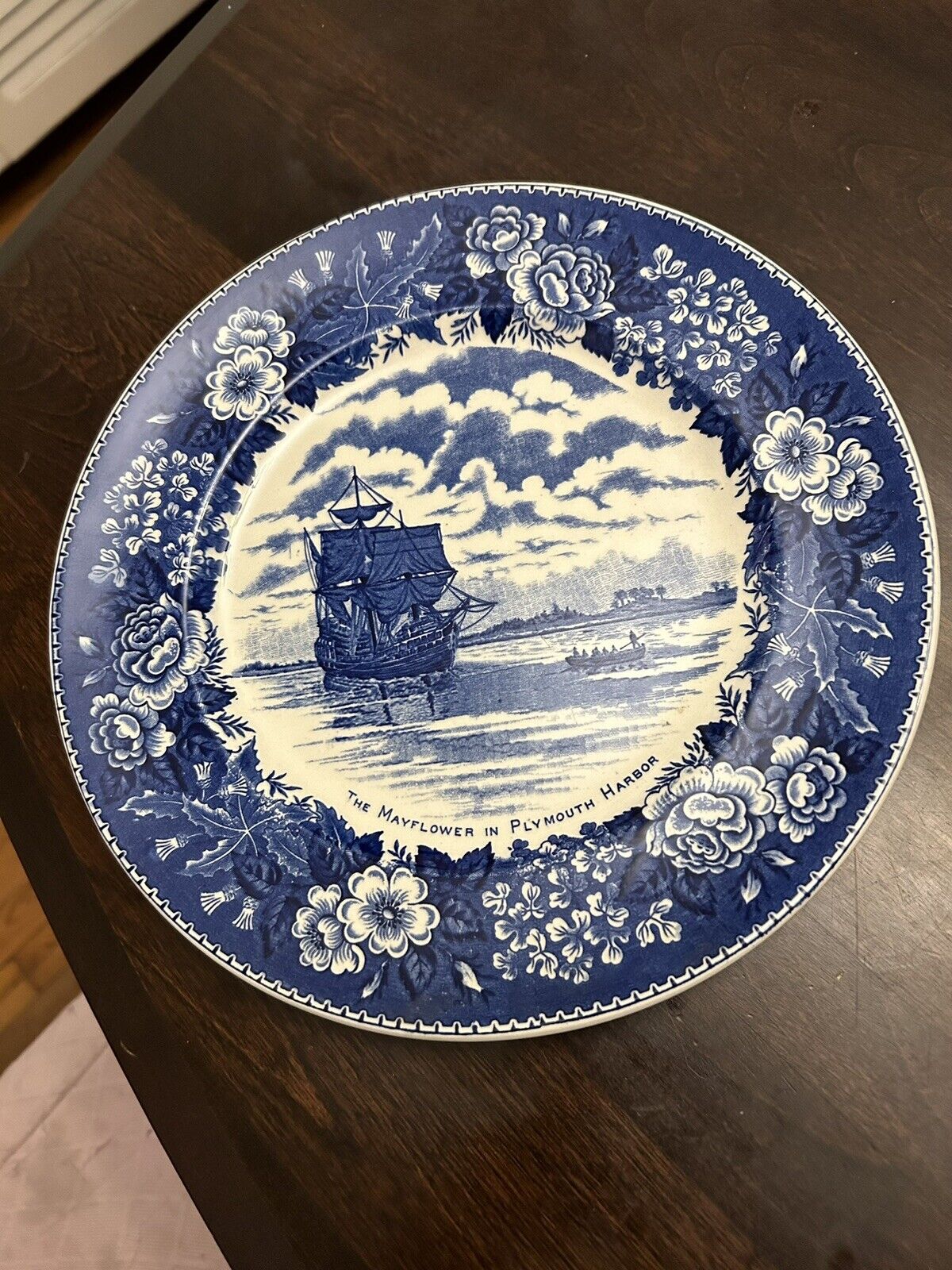 Wedgwood Mayflower in Plymouth Harbor 1620, Plate Blue White 10 1/4\