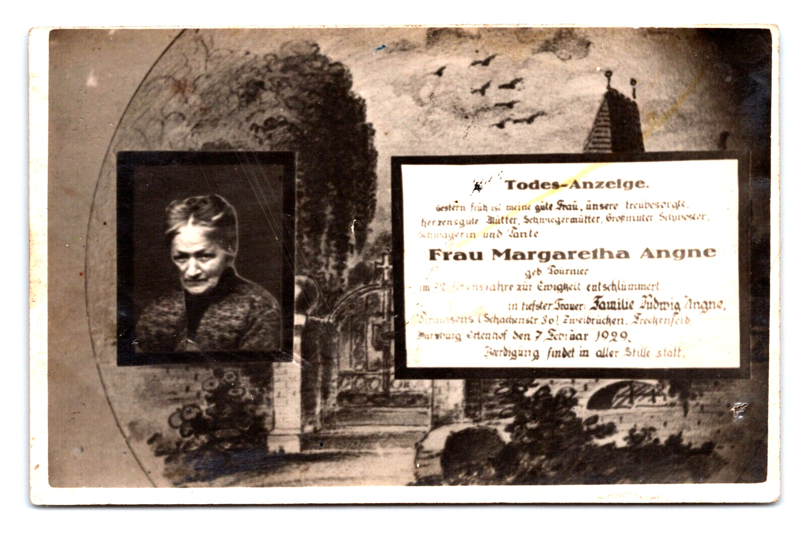 RPPC Composite German Death Announcement Frau Margaretha Angne 1929 Postcard S13
