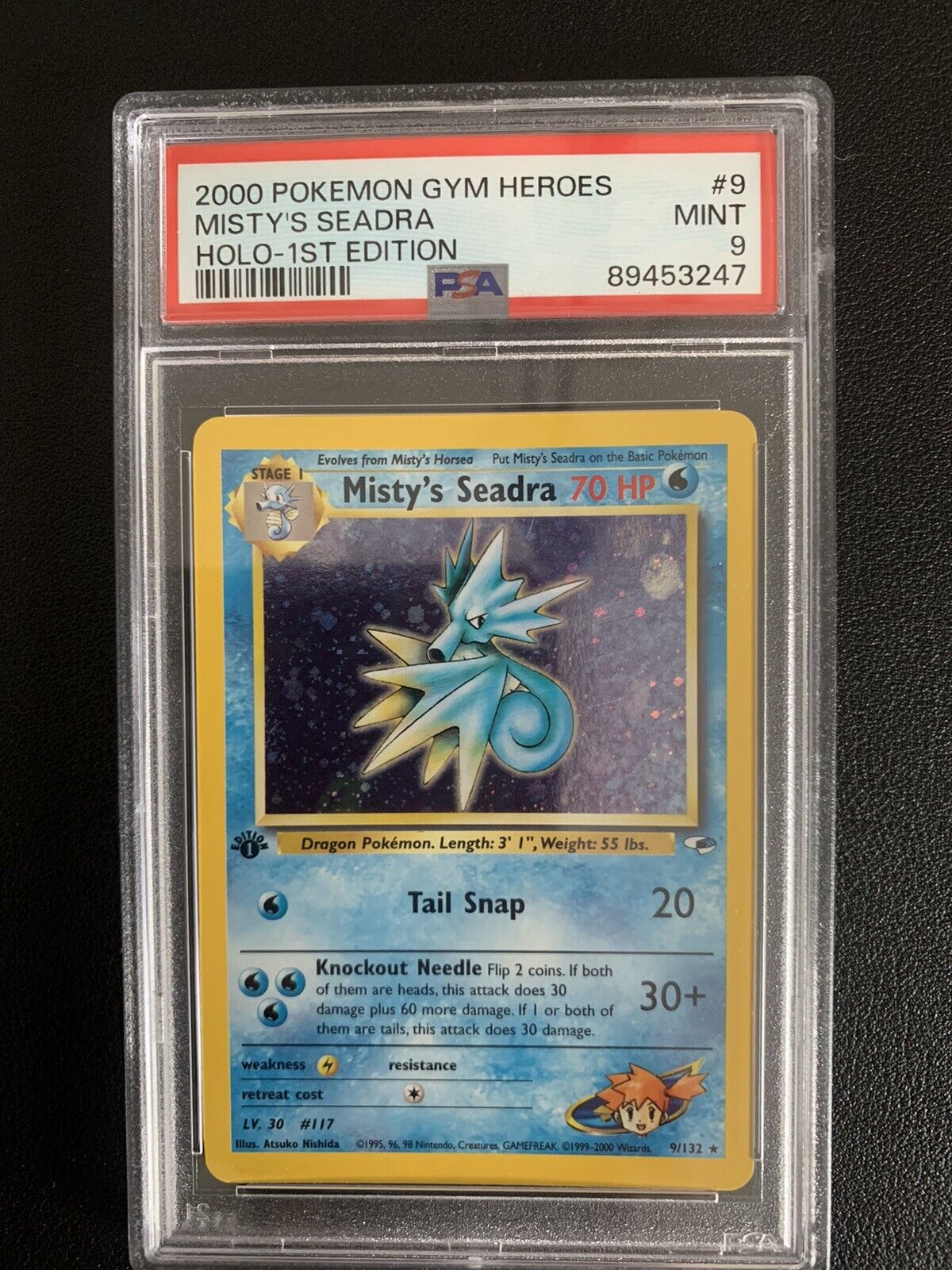 Pokemon Card Misty\'s Seadra 9/132 1st Edition PSA 9 MINT Gym Heroes Rare Holo