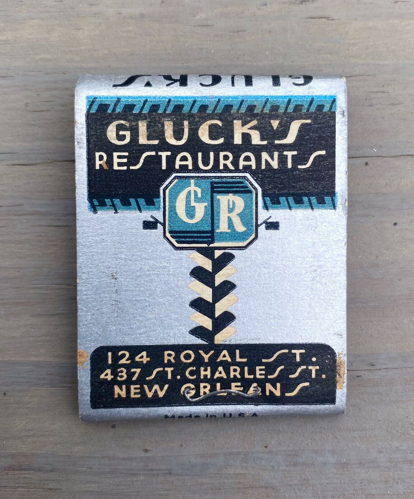 Vintage Matchbook New Orleans Gluck’s Restaurant Deco New Full Unstruck