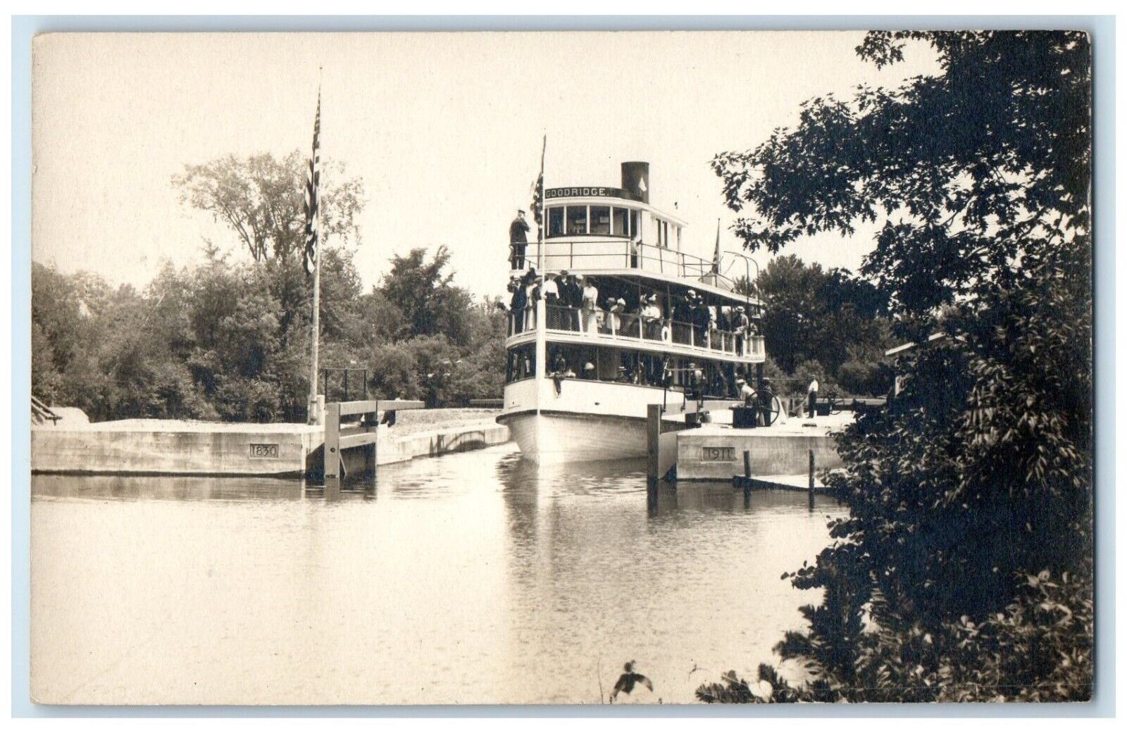 c1910's Maine Canal Locks Goooridlge Steamer Ship RPPC Photo Antique Postcard