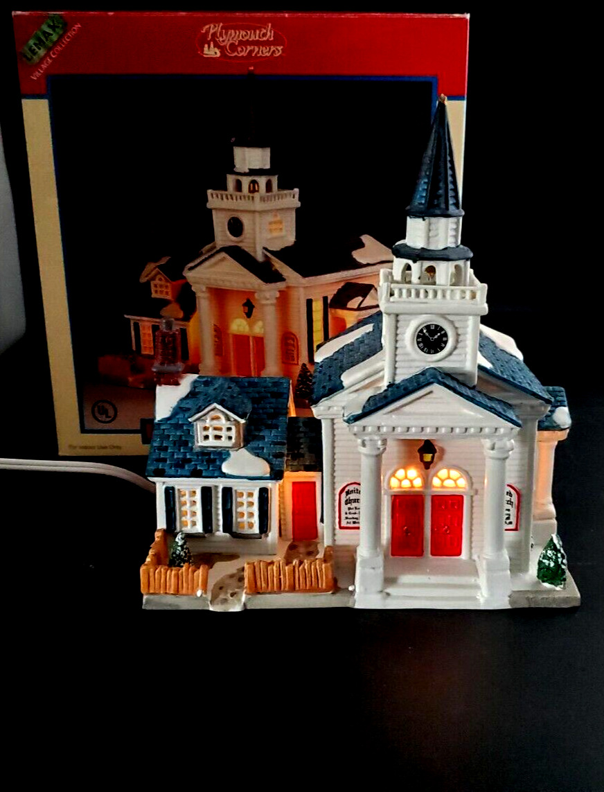 2000 Lemax Plymouth Corners United Church Porcelain Building House Used EC5
