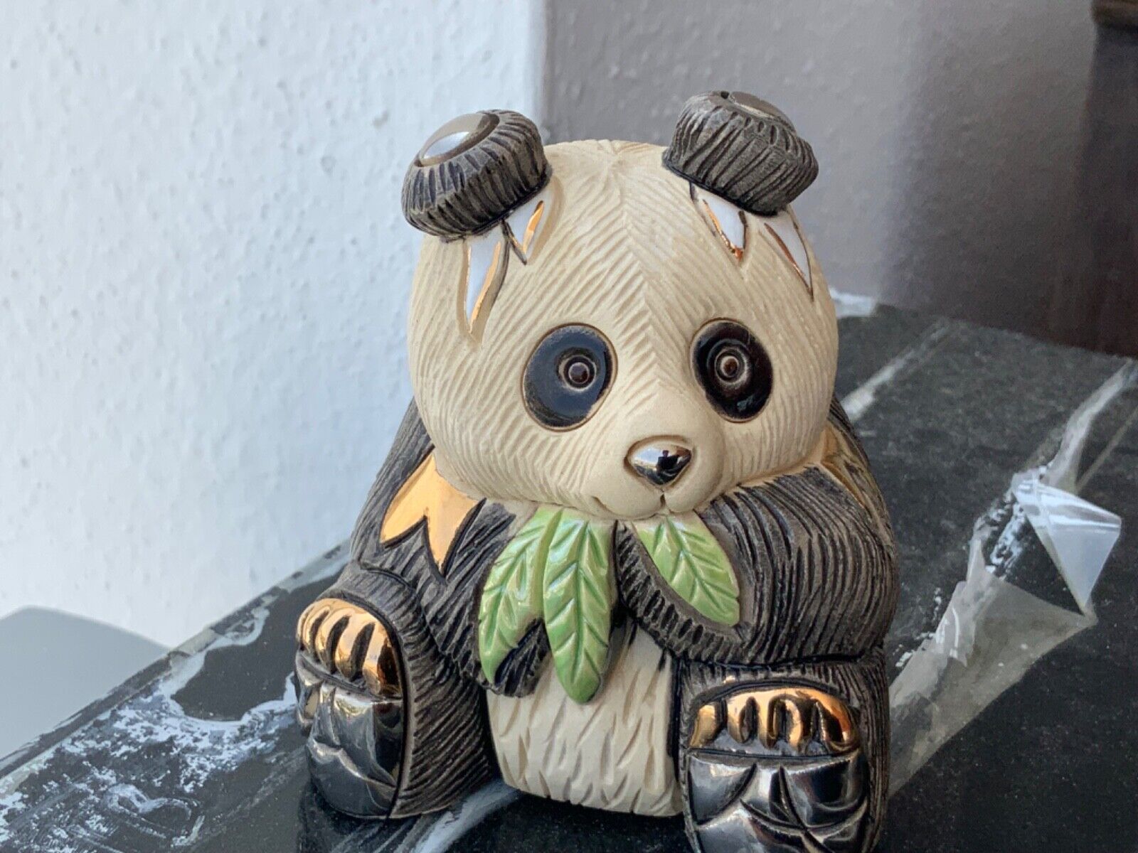 de Rosa Rinconada Panda Bear Figurine with Gold Trim