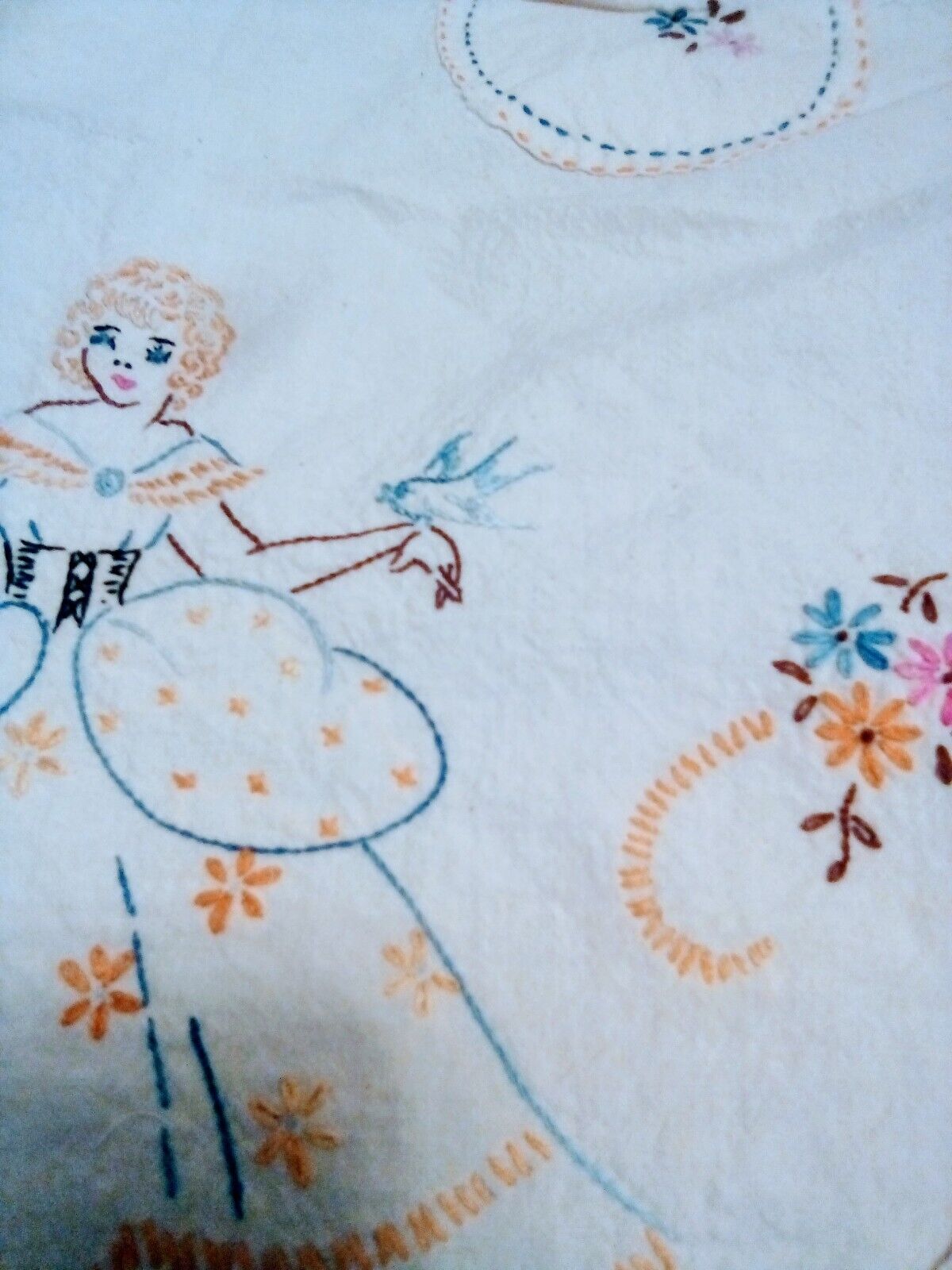 Vintage Apron Child Dress Cover Embroidered + Pockets 24\