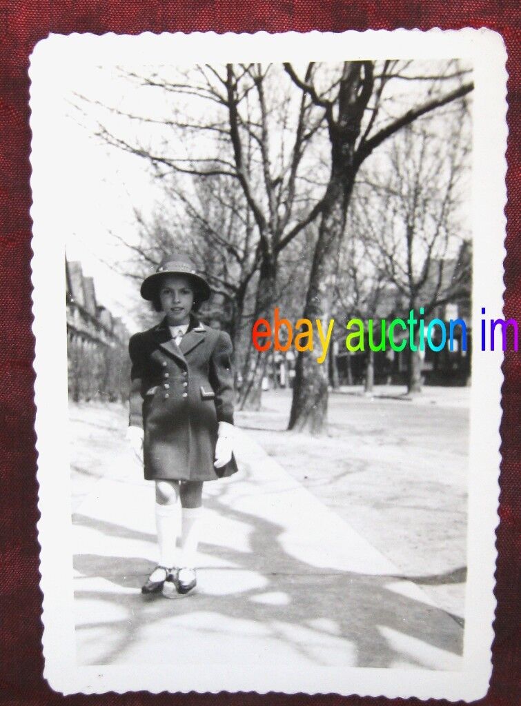 1940s vintage photo~STYLISH GIRL on Street~Hat &Mary Jane shoes~Fashion Snapshot