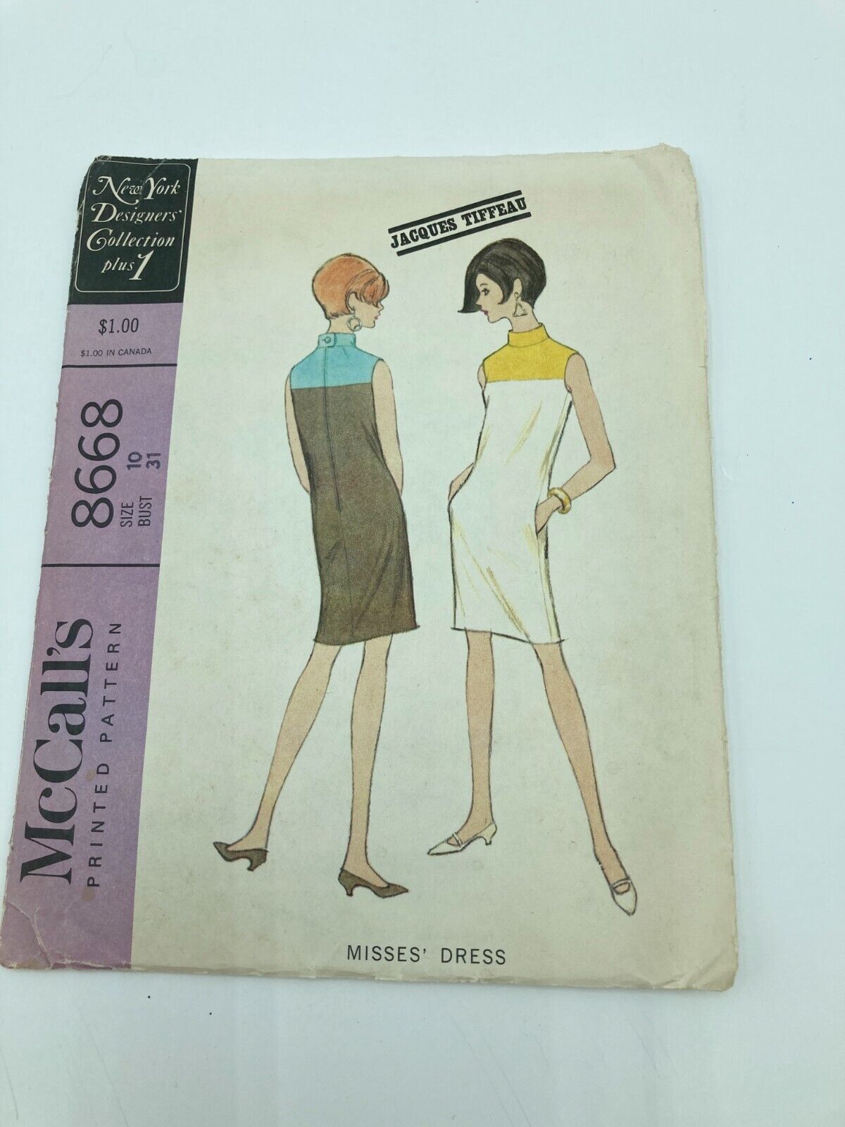 Vtg 1967 Jacques Tiffeau Misses Dress Sewing Pattern Sz 10 Bust 31