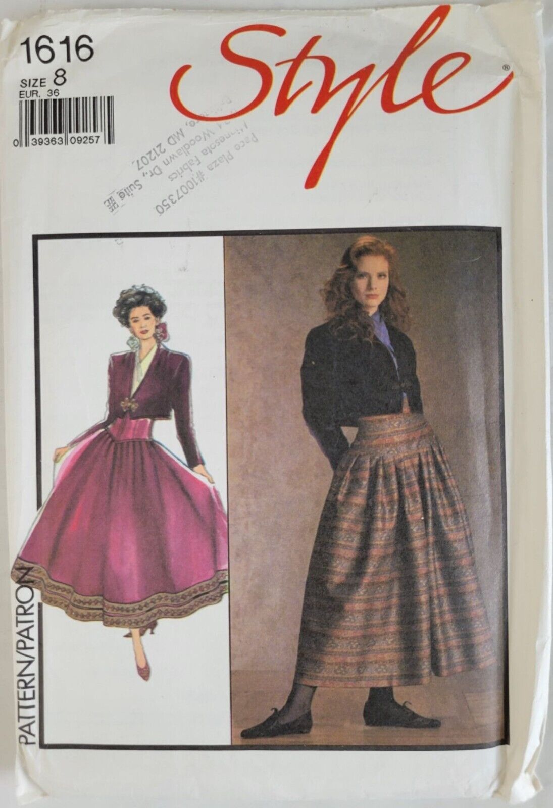 Style 1616 Vintage Sewing Pattern Misses Lined Jacket Skirt Size 8 Uncut