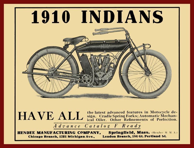1910 Hendee Mfg. Co. NEW Metal Sign: Indian Motorcycles - Springfield, MASS, MA