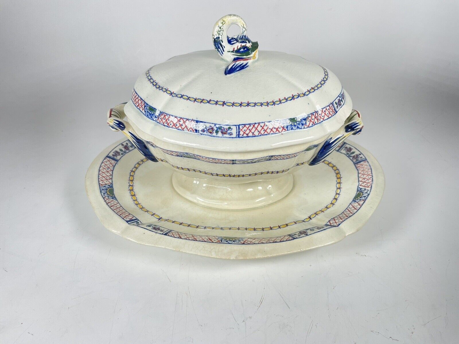 19thc FRENCH ANTIQUE WHITE GIEN SOUP TUREEN SOUPIERE  FRANCE   *READ NOTE*