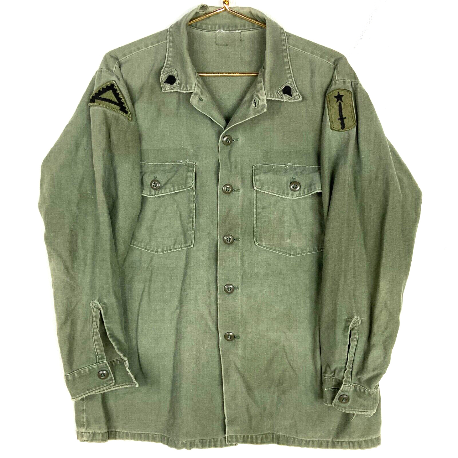 Vintage Us Army Og-107 Button Up Shirt Large Green Vietnam Era 70s